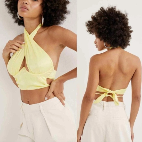 NWOT For Love And Lemons Rana Cross Front Crop Top in Yellow - Picture 2 of 10